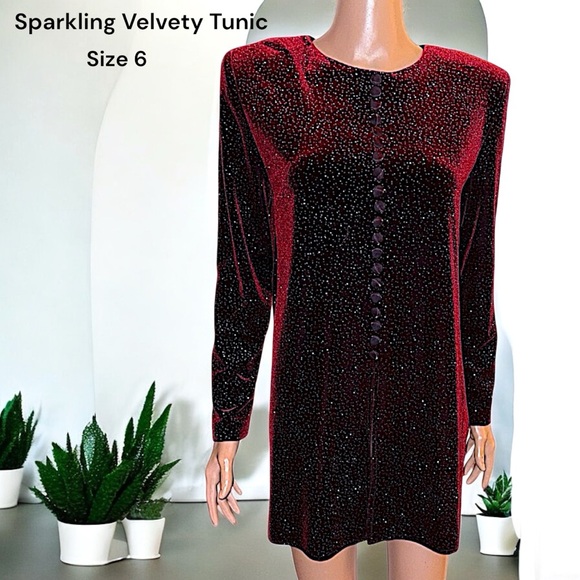 J.B.S. Deep Red Velvety Glittering Tunic - Picture 1 of 14